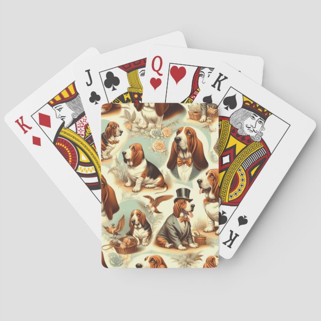 Vintage Basset Hound  Seamless Illustration Playing Cards (Back)