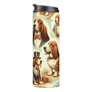 Vintage Basset Hound Seamless Illustration Thermal Tumbler