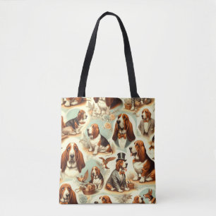 Vintage Basset Hound  Seamless Illustration Tote Bag