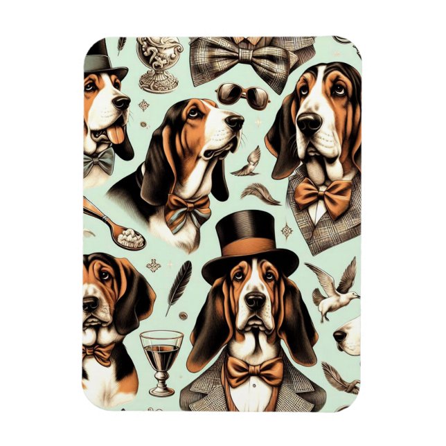 Vintage Basset Hound  Seamless Magnet (Vertical)