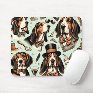 Vintage Basset Hound Seamless Mouse Mat