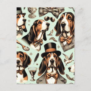 Vintage Basset Hound  Seamless Postcard