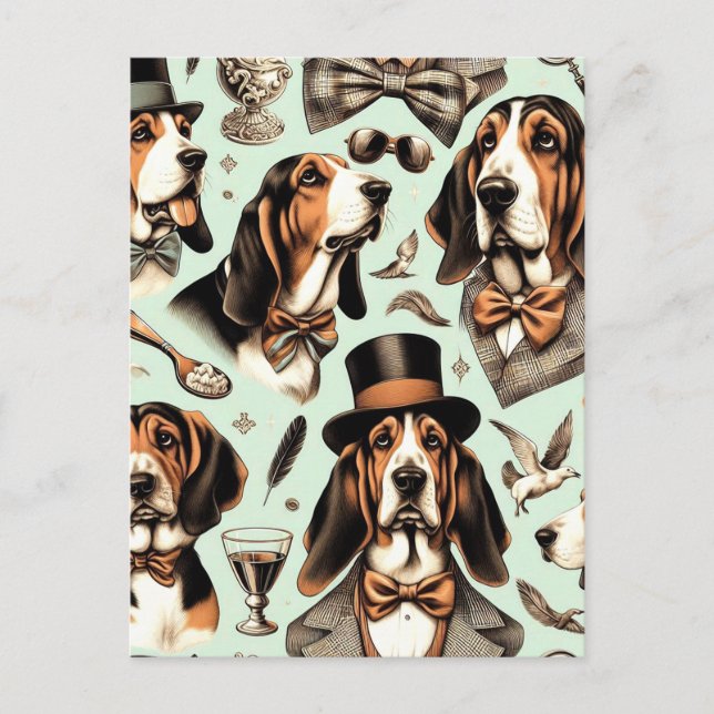 Vintage Basset Hound  Seamless Postcard (Front)