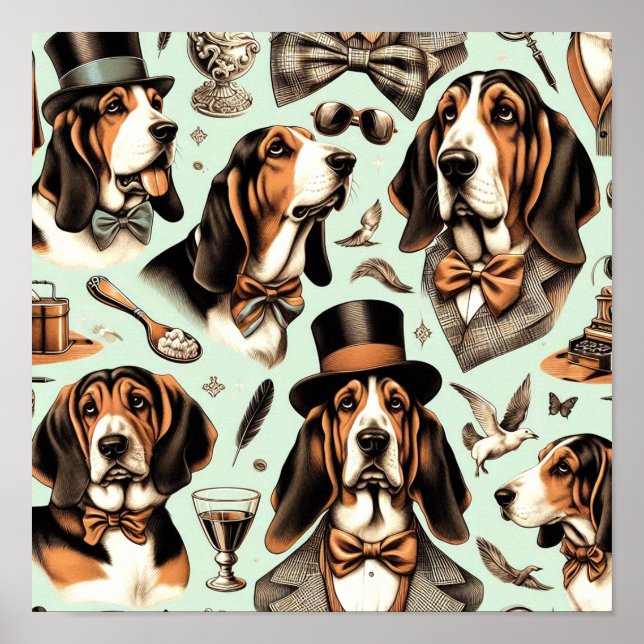 Vintage Basset Hound  Seamless Poster (Front)