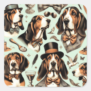 Vintage Basset Hound  Seamless Square Sticker