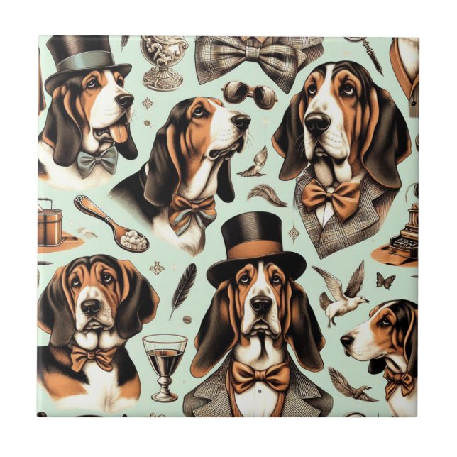 Vintage Basset Hound  Seamless Tile (Front)