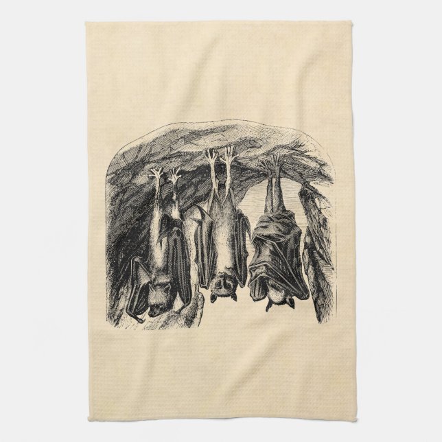 Vintage Bat 1800s Flying Fox Bat Tea Towel (Vertical)