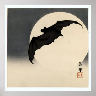 Vintage Bat Before the Moon by Biho Takashi Poster