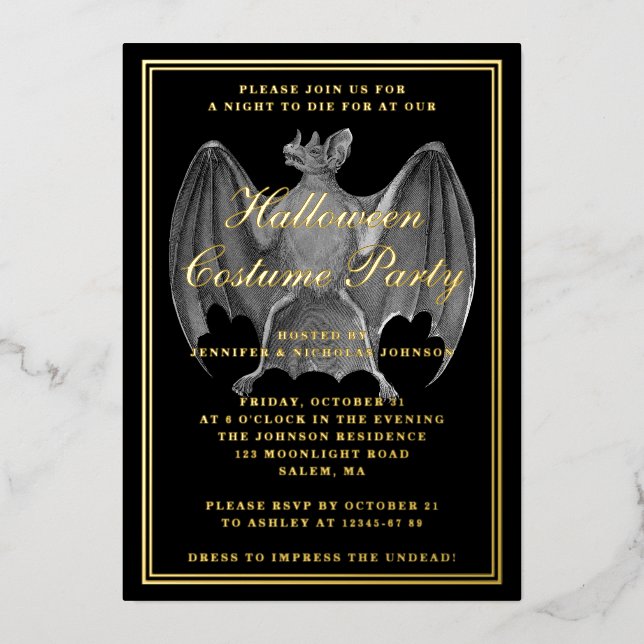 Vintage Bat Costume Party Gold Foil (Front)