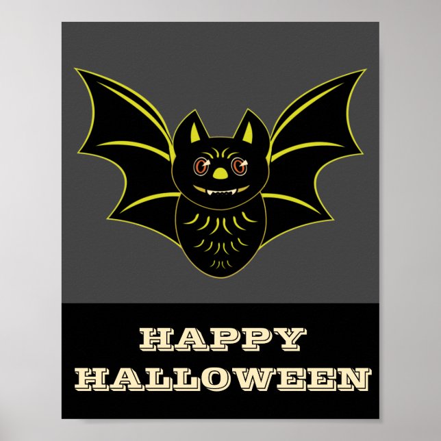 Vintage Bat Happy Halloween Poster (Front)