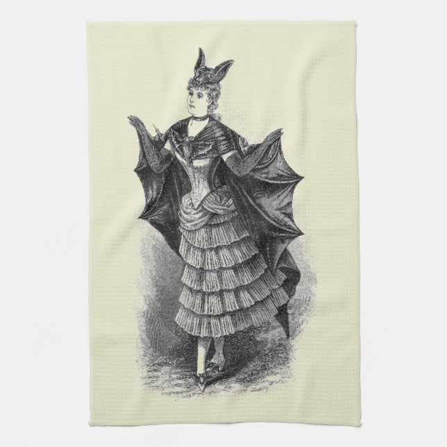 Vintage Bat Lady Tea Towel (Vertical)