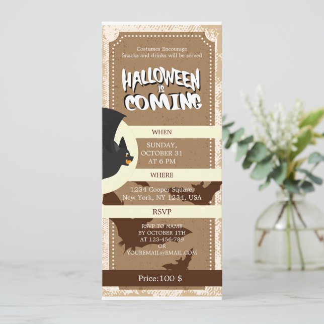 Vintage Bat Party Ticket , Halloween Is coming  Invitation (Standing Front)
