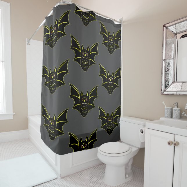 Vintage Bat Shower Curtain (In Situ)