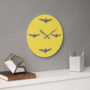 Vintage Bat Time Yellow Harvest Moon Large Clock