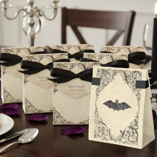 Vintage Bat Until Death Black Parchment Wedding Favour Box