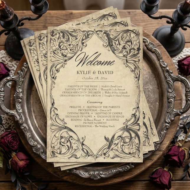 Vintage Bat Until Death Black Parchment Wedding Programme (Creator Uploaded)