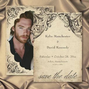 Vintage Bat Until Death Black Parchment Wedding Save The Date