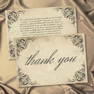 Vintage Bat Until Death Black Parchment Wedding Thank You Card