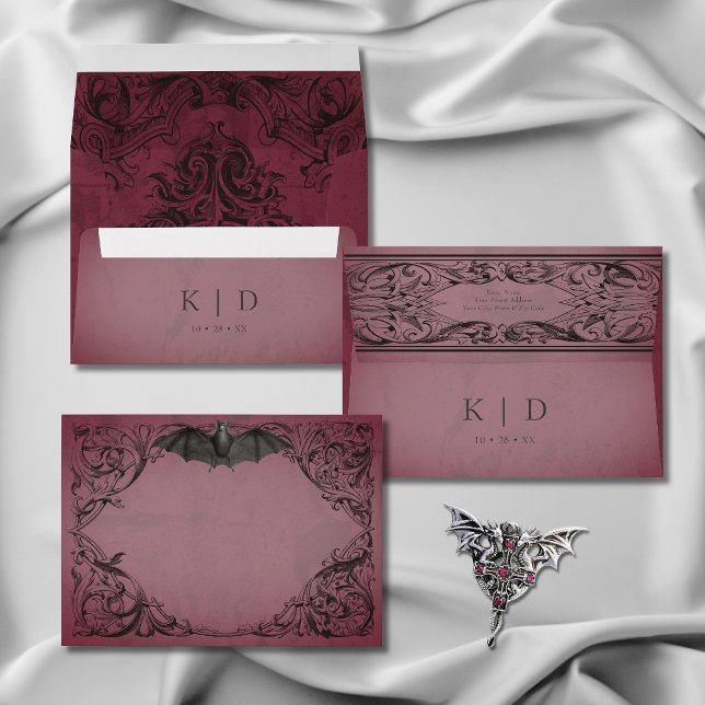 Vintage Bat Until Death Burgundy Wedding Envelope (Vintage Bat Until Death Burgundy Wedding Envelope)