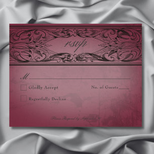 Vintage Bat Until Death Burgundy Wedding RSVP Card