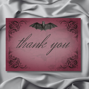 Vintage Bat Until Death Burgundy Wedding Thank You Card