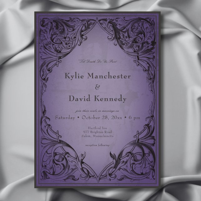 Vintage Bat Until Death Purple Wedding Invitation (Vintage Bat Until Death Purple Wedding Invitation)