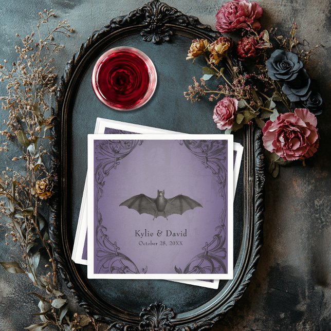 Vintage Bat Until Death Purple Wedding Napkin (Vintage Bat Until Death Purple Wedding Napkins)