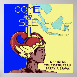 Vintage Batavia Java Jakarta Indonesia Travel Poster