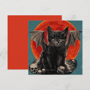 Vintage Batcat Spooky Happy Halloween Holiday Card