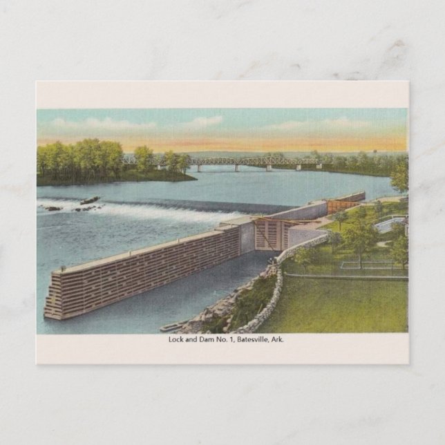 Vintage Batesville Arkansas Lock and Dam Postcard (Front)