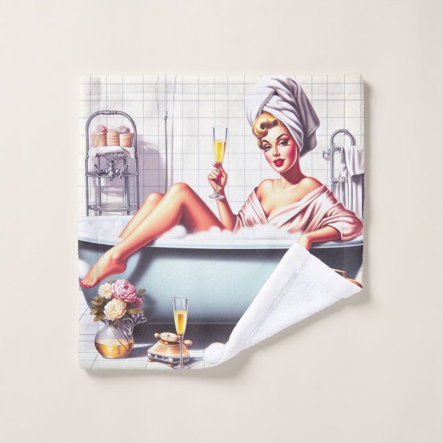 Vintage Bath Pin-Up Bath Towel Set (Wash Cloth)