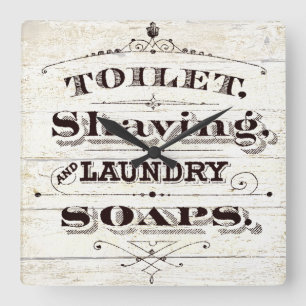 Vintage bath square wall clock