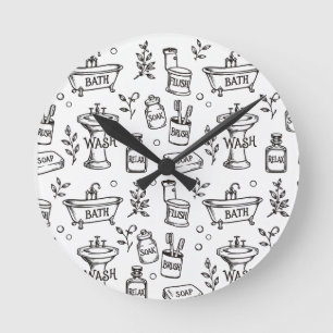 Vintage Bathroom Decor - White/Black Round Clock