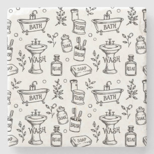 Vintage Bathroom Decor - White/Black Stone Coaster