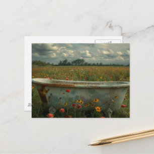 Vintage Bathtub in the Wildflower Meadow Postcard