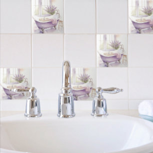 Vintage Bathtub with Lavender - Watercolor Art Tile