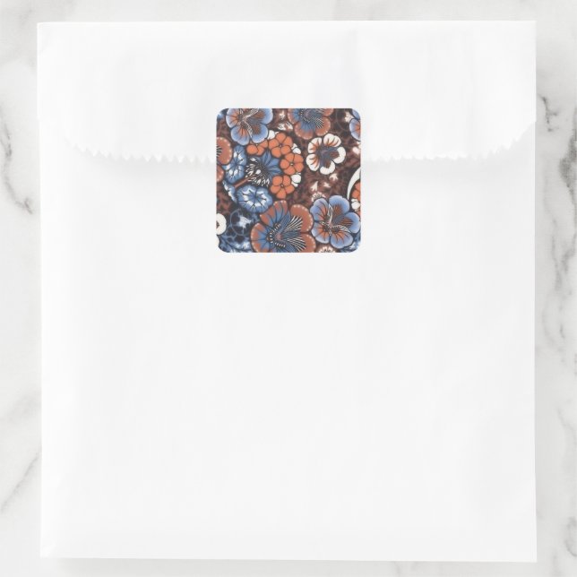 Vintage  Batik Floral Pattern Square Sticker (Bag)