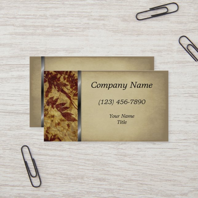 Vintage Batik leaves Faux Suede Business Card (Front/Back In Situ)