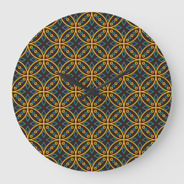 Vintage batik style on brown. large clock (Front)