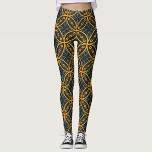 Vintage batik style on brown. leggings