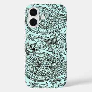 Vintage Batik Textile Wallpaper Pattern, Blue iPhone 16 Case