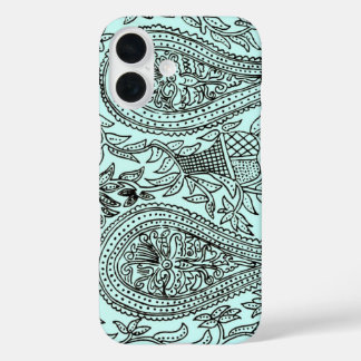 Vintage Batik Textile Wallpaper Pattern, Blue iPhone 16 Case