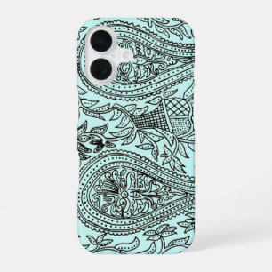Vintage Batik Textile Wallpaper Pattern, Blue iPhone 16 Case