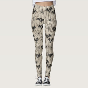 Vintage Bats and Spiderwebs on Distressed Striped Leggings