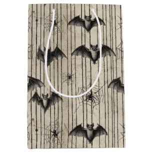 Vintage Bats and Spiderwebs on Distressed Striped Medium Gift Bag