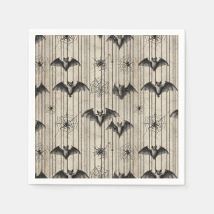 Vintage Bats and Spiderwebs on Distressed Striped Napkin