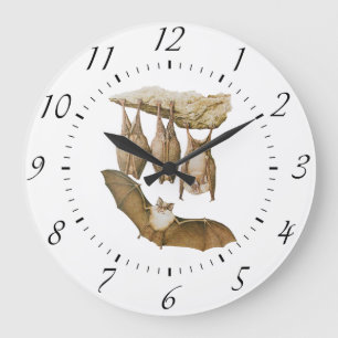Vintage Bats Illustration, Animal Drawing Large Clock