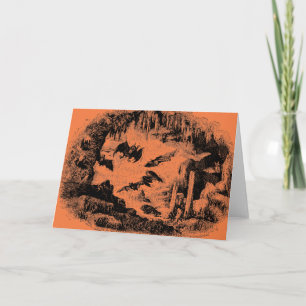 Vintage Bats in Cave 1800s Bat Halloween Orange Card