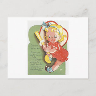 Vintage Batter Girl Valentine Holiday Postcard