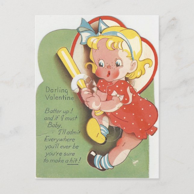 Vintage Batter Girl Valentine Holiday Postcard (Front)